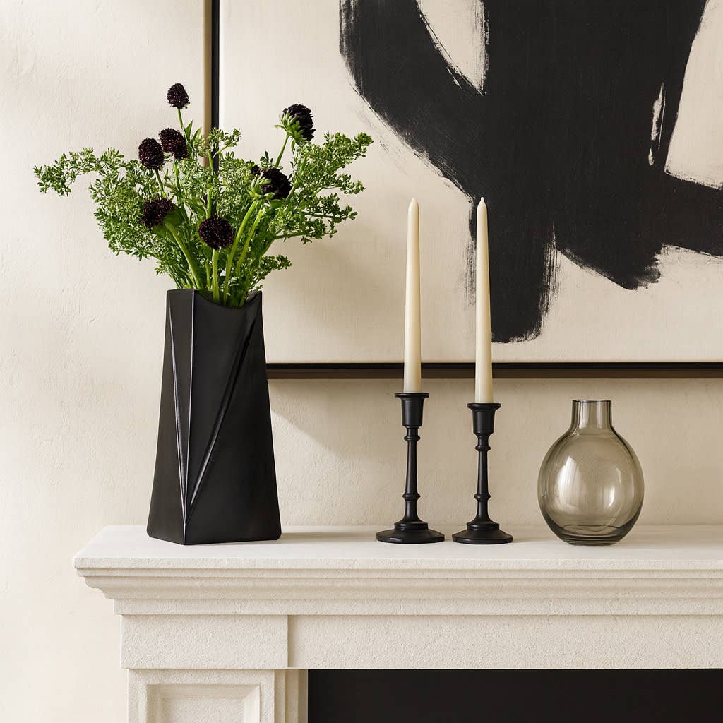 Decorative Vase - Gunmetal Metal Large V-Shaped, 12 in.