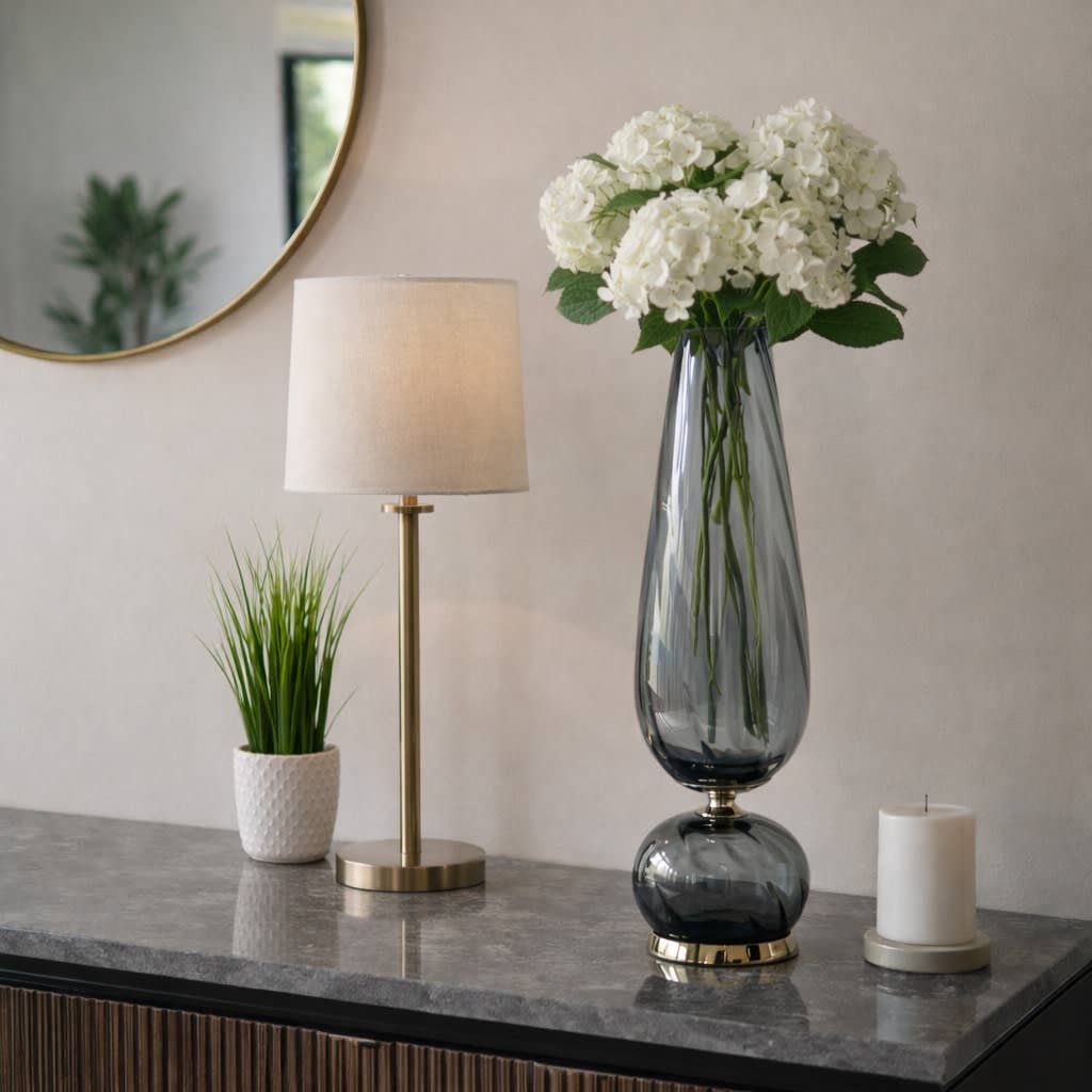 Decorative Vase - Gray Glass with Metal Base, 25 in.