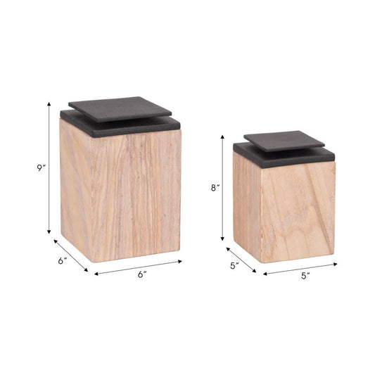 Decorative Boxes Set of 2 - Brown Marble Sandstone, 8/9 in.