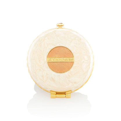 Jay Strongwater Angela Round Floral Compact Mirror, Rose Swarovski Crystal Enamel Gold-Finished