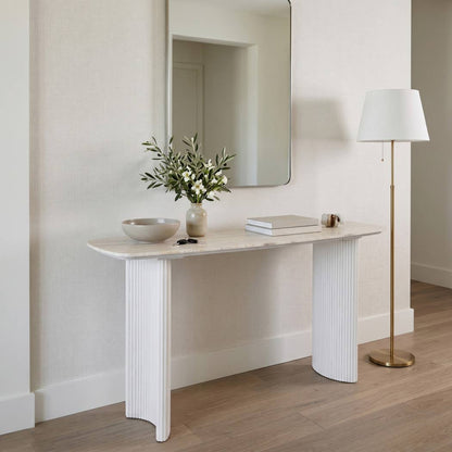 Console Table - Tan Wood Fluted Travertine For Entryway,60in