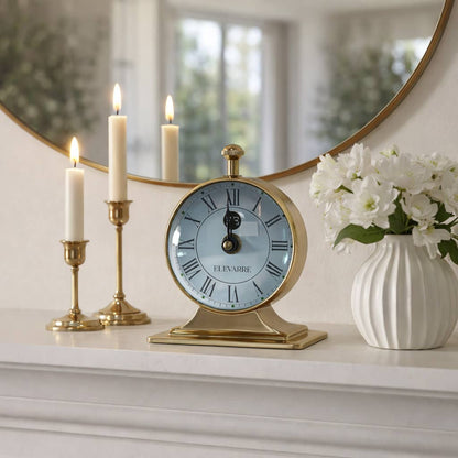 Desk Clock - Gold Metal Double-Sided Compass Back, 7 in.