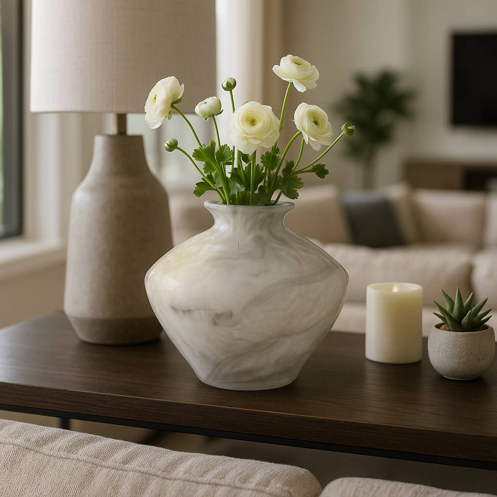 Decorative Vase - Ivory Glass Smooth Swirl Finish, 10 in.