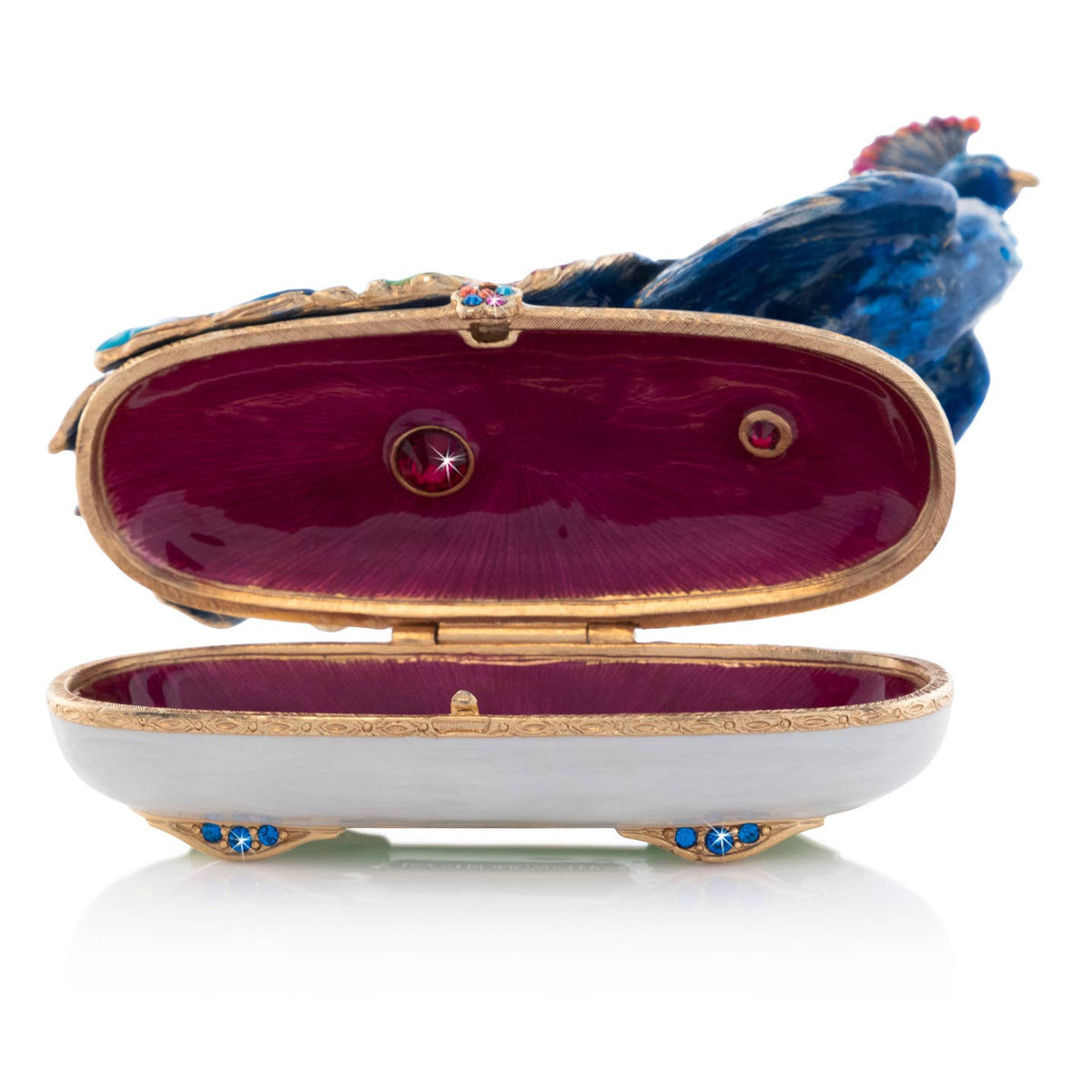 Jay Strongwater Darien Rainbow Peacock Decorative Box, Red Swarovski Crystal Enamel Gold-Finished