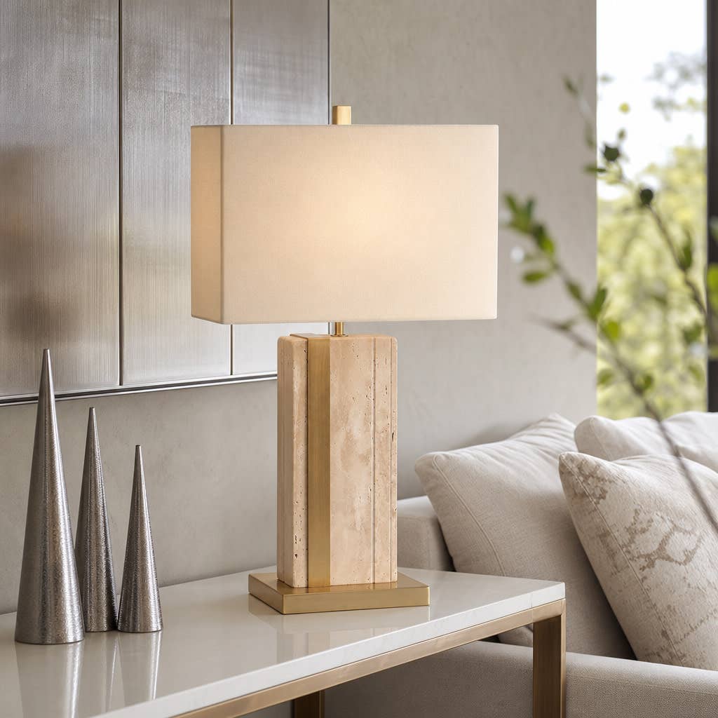Table Lamp - Gold/Ivory Stone Refined Rectangular, 26 in.