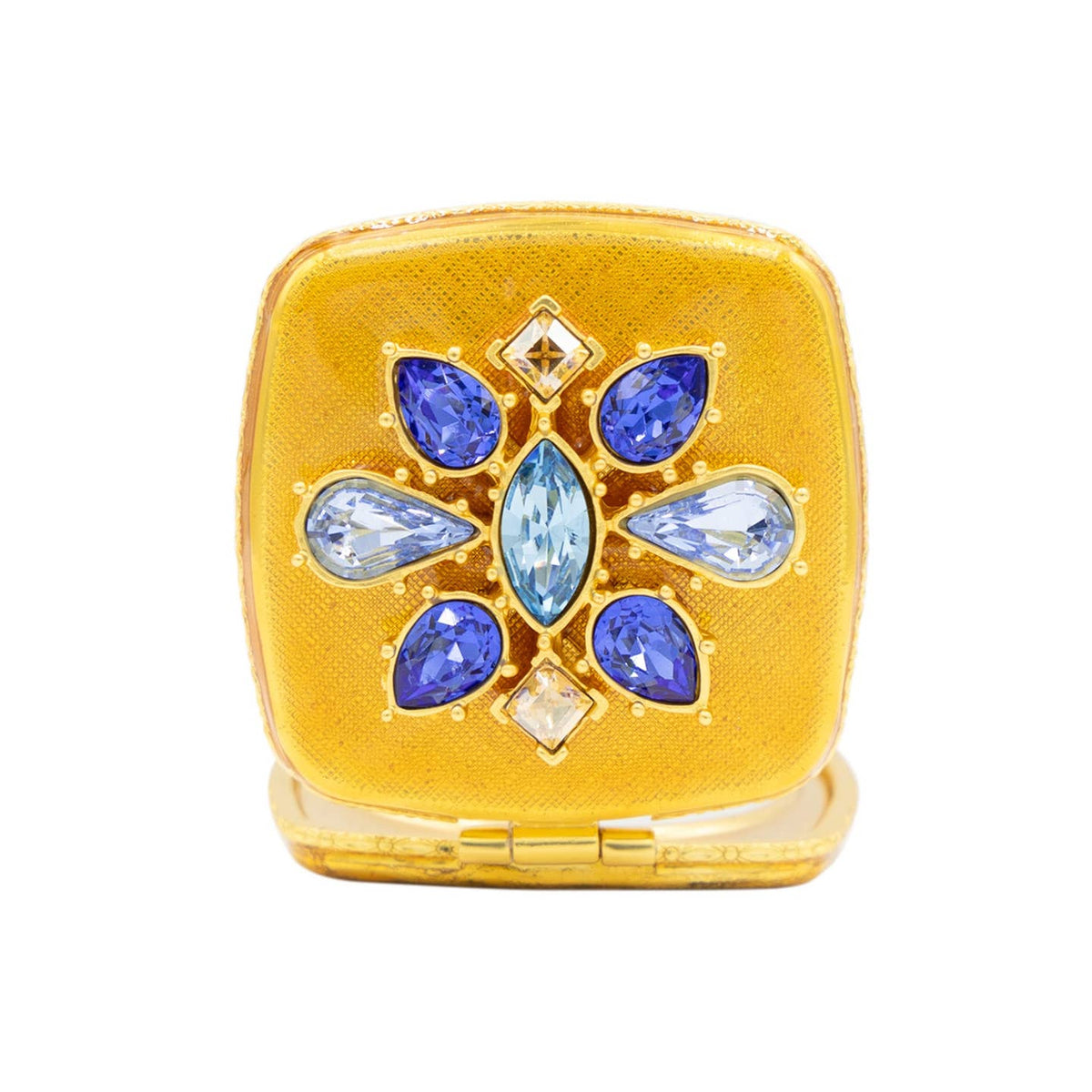 Jay Strongwater Luella 2" Square Jeweled Compact Mirror, Austrian Crystal Gold-Finished Delft Garden