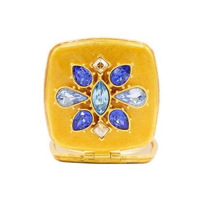 Jay Strongwater Luella 2" Square Jeweled Compact Mirror, Austrian Crystal Gold-Finished Delft Garden