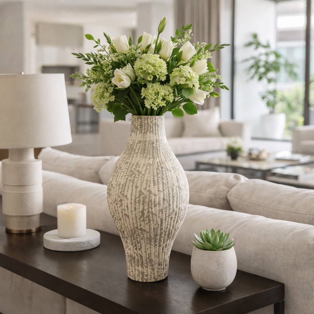 Decorative Vase - Gray Ceramic Elegant Curvy, 20 in.