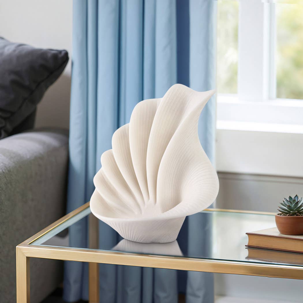 Decorative Sculpture - White Quartz Resin Shell, 16 in.