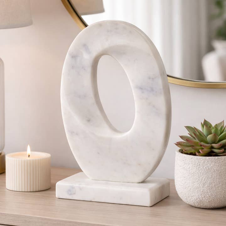 Decorative Sculpture - White Marble Carved Ring, 13 in.