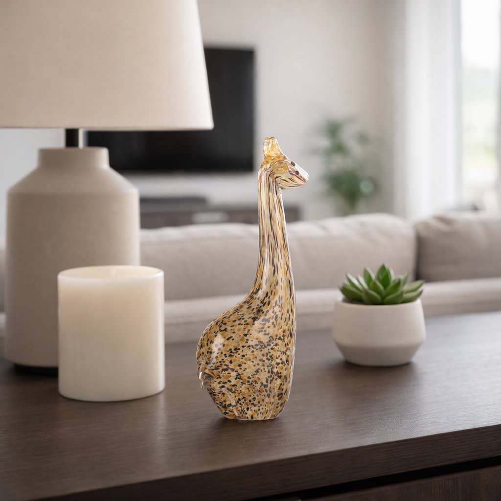 Sculpture - Brown Glass Handcrafted Unique Giraffe, 10 in.