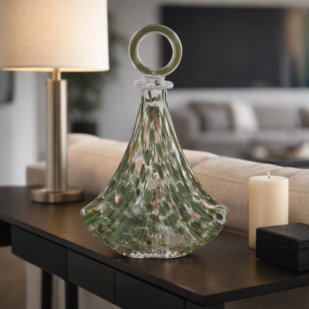 Decorative Bottle - Green Glass Clear Pattern, 16 in.