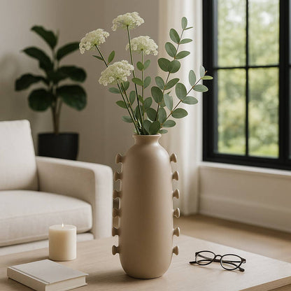 Decorative Vase - Tan Ceramic with Side Detailing, 18 in.