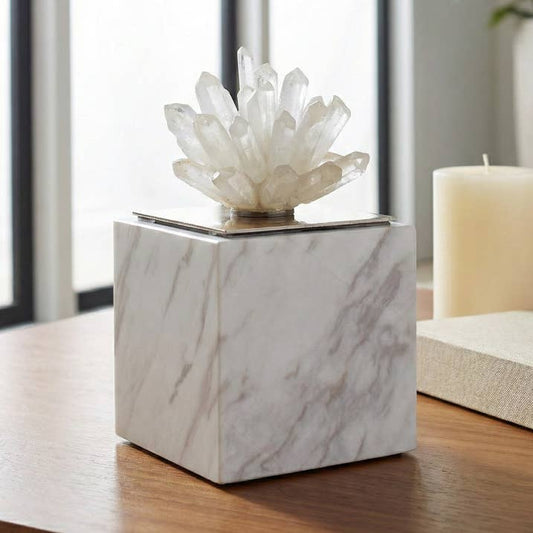Decorative Sculpture - White/Clear Glass Marble Block, 6 in.