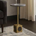 Side Table - Gray Marble Top Gold Metal Cube Base, 24 in.