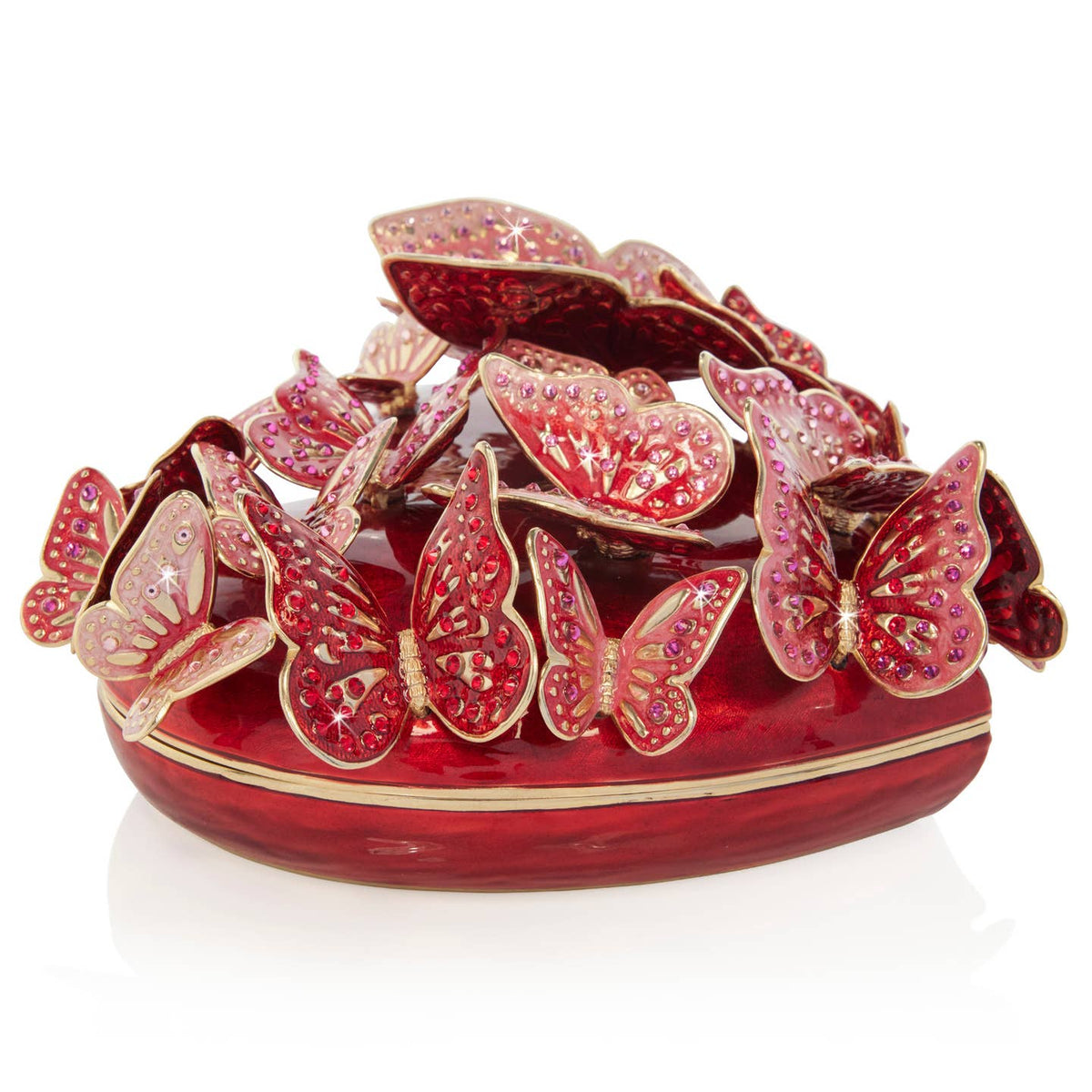 Jay Strongwater Amelia Heart Decorative Box, Red Butterfly Swarovski Crystal Enamel Gold-Finished