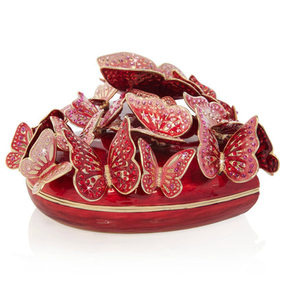 Jay Strongwater Amelia Heart Decorative Box, Red Butterfly Swarovski Crystal Enamel Gold-Finished