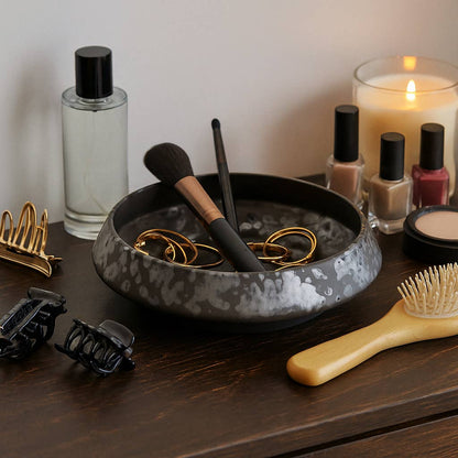 Decorative Bowl - Black Ceramic Round Textured, 15 in.