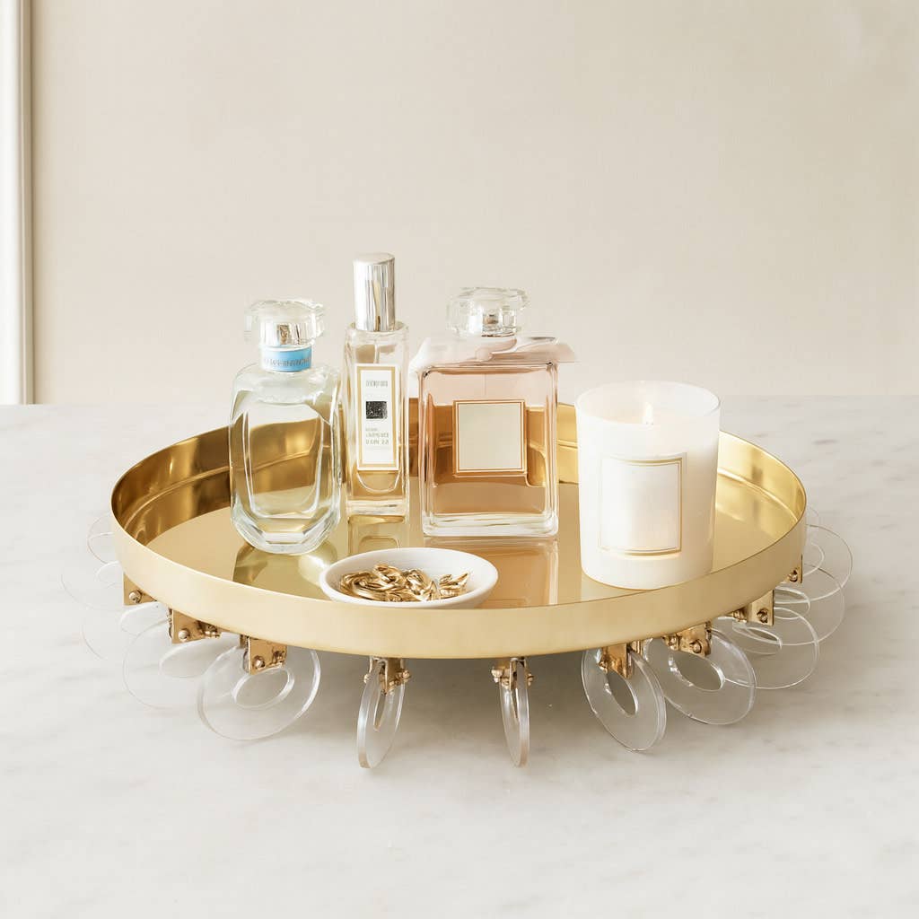 Decorative Bowl - Gold Metal Clear Acrylic Ring Base, 16 in.