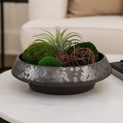 Decorative Bowl - Black Ceramic Round Textured, 15 in.