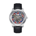 Authentic Heritor Emmanuel Men's Automatic Semi-Skeleton Leather Watch, Silver/Black