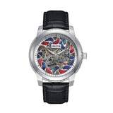 Authentic Heritor Emmanuel Men's Automatic Semi-Skeleton Leather Watch, Silver/Black