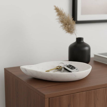 Decorative Bowl - White Marble Carved Teardrop Shape, 10 in.