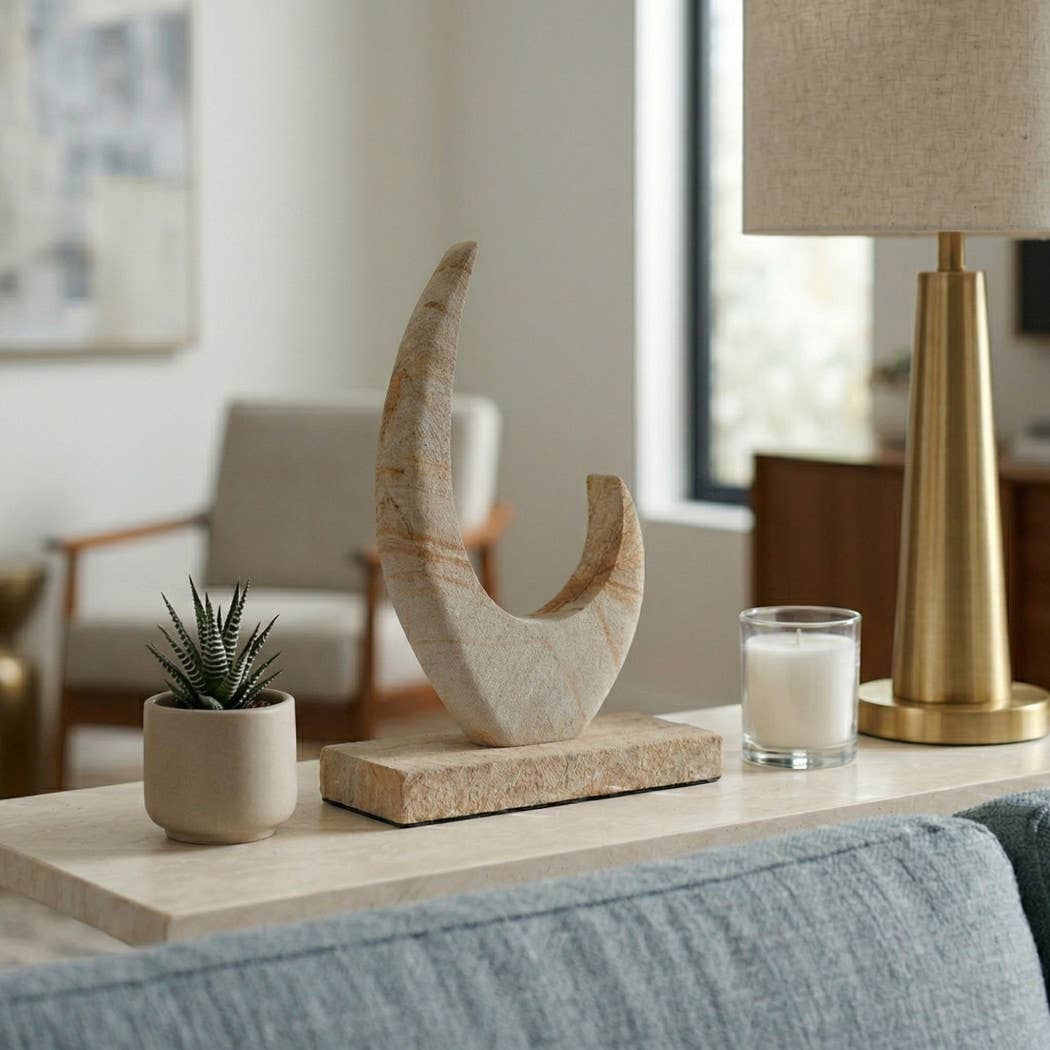 Decorative Object - Ivory Stone Crescent-Shaped, 14 in.