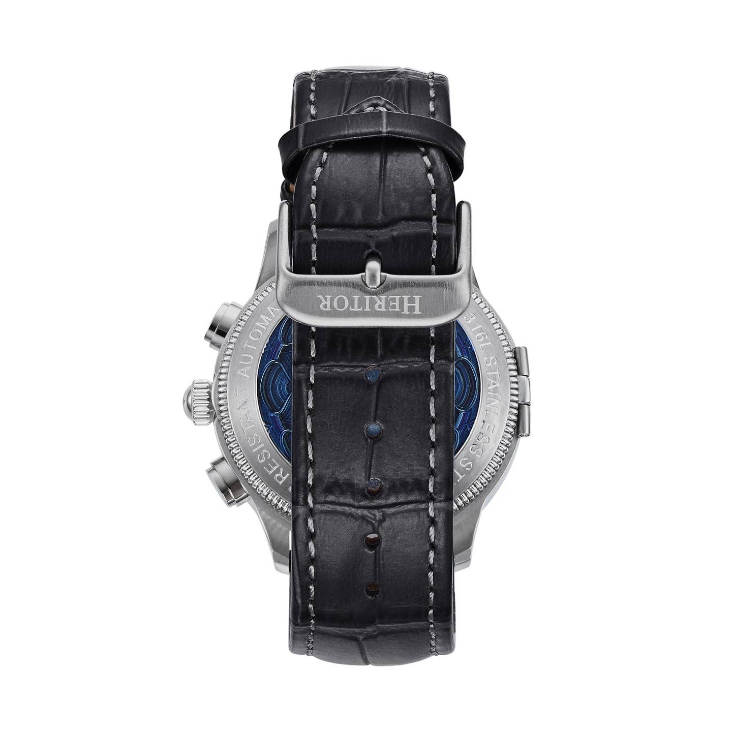 Heritor Apostle Leather Band Men's Automatic Day-Date Leather Watch, Black/Blue