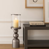 Candle Holder - Silver Metal Removable Hurricane, 32 in.