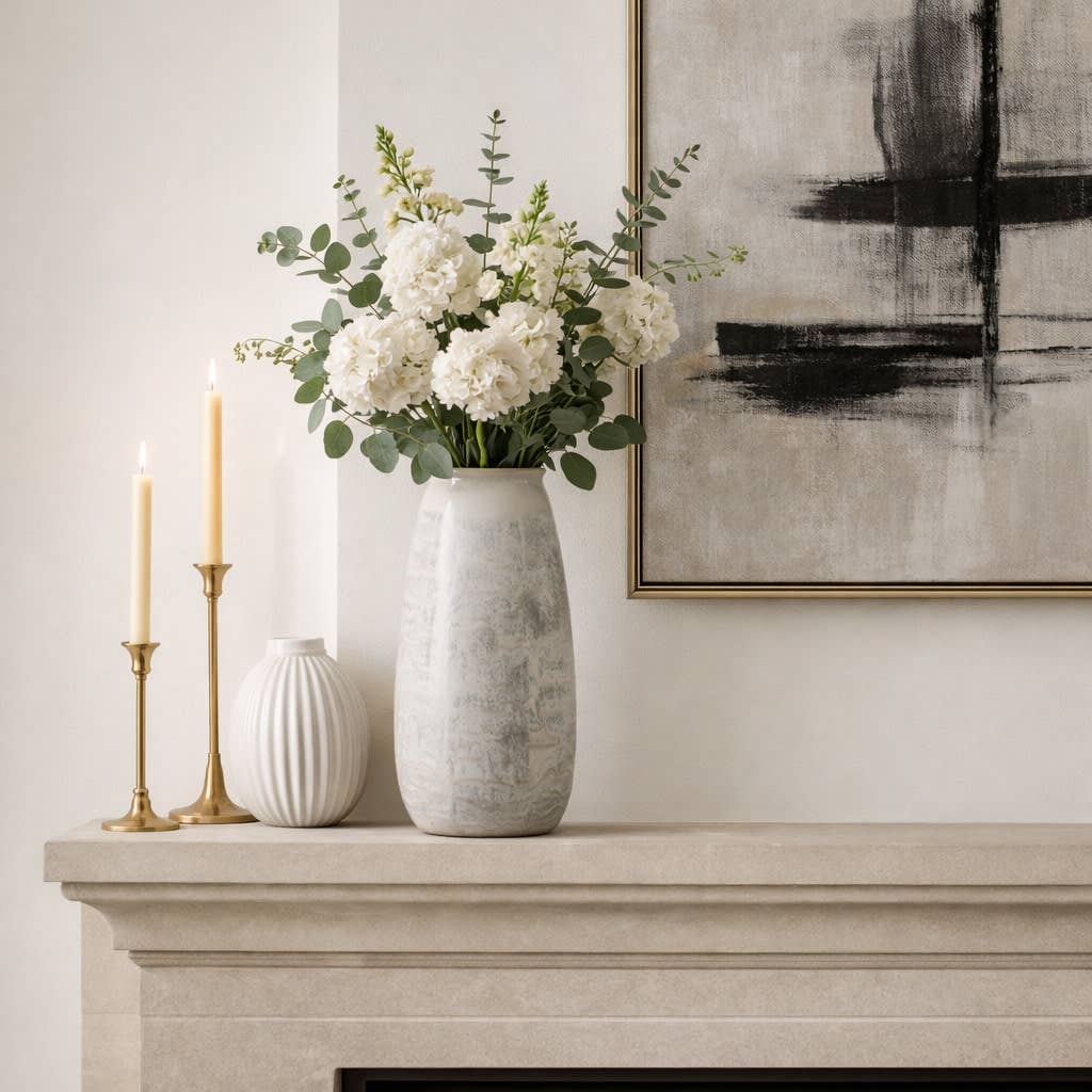 Decorative Vase - Gray Ceramic Stylish Finish, 16 in.