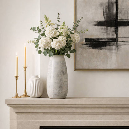 Decorative Vase - Gray Ceramic Stylish Finish, 16 in.