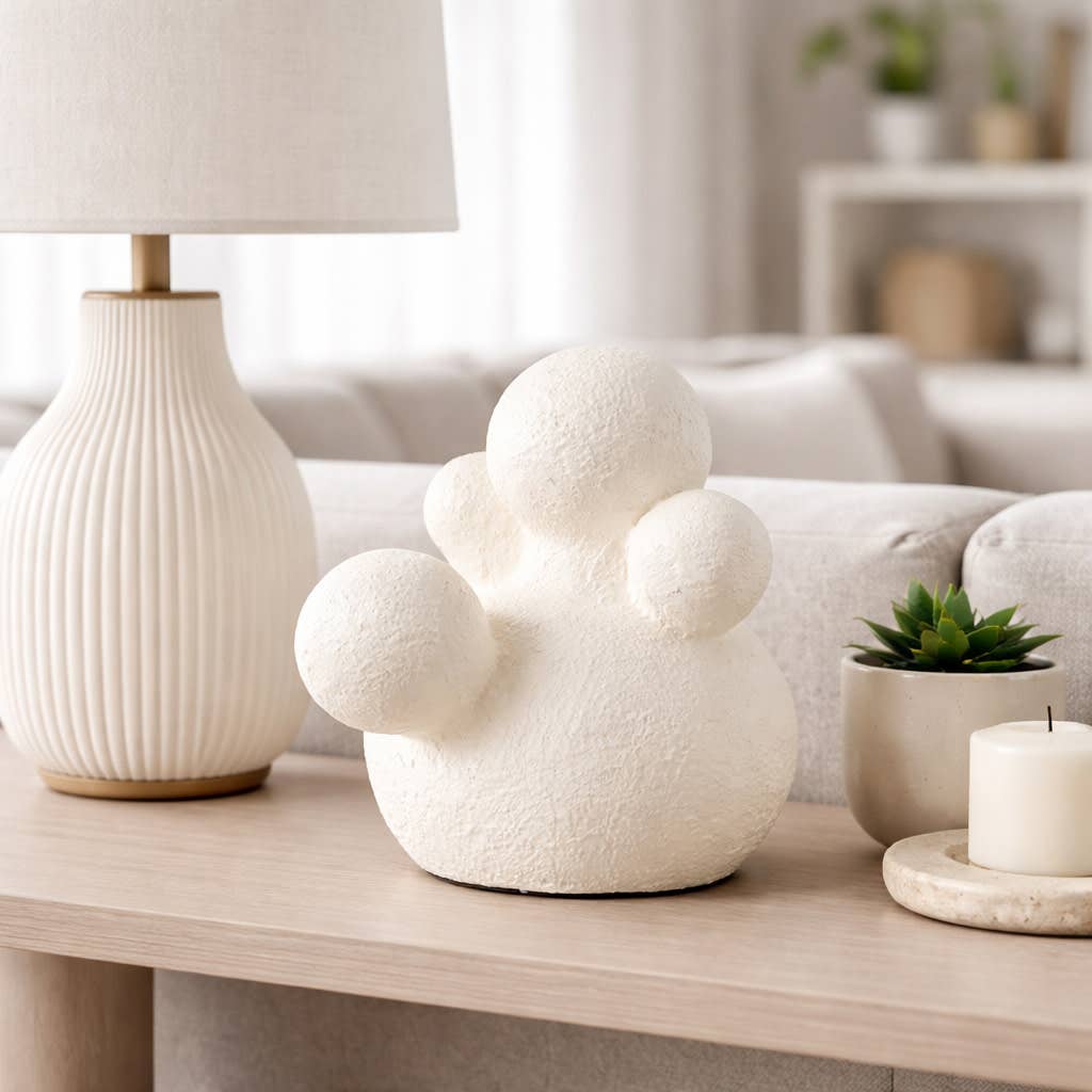 Decorative Object - Ivory Ceramic Minimalist Sphere, 10 in.