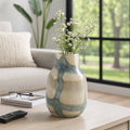 Decorative Vase - Blue/Tan Glass Sculptural Two Tone, 10 in.