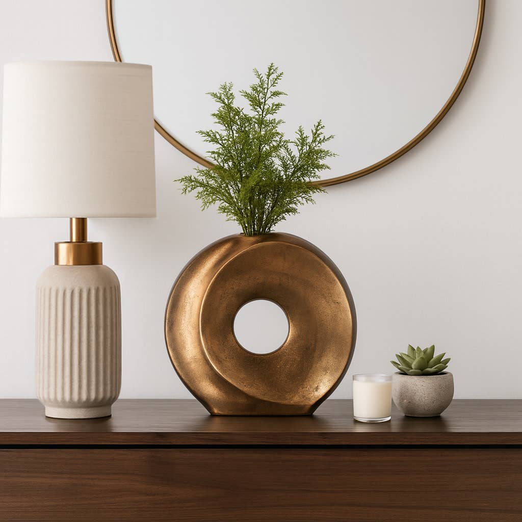 Decorative Vase - Bronze Metal Sculptural Cut-Out, 12 in.