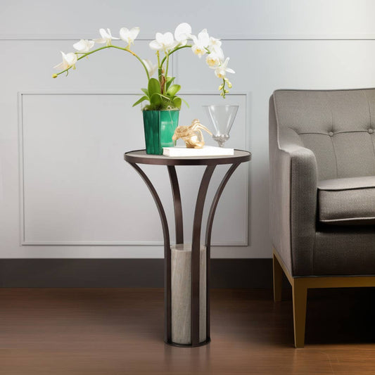 Side Table - Bronze Marble Top Cylindrical Pedestal, 24 in.