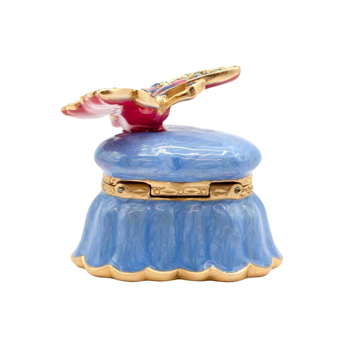 Jay Strongwater Emma Mini Butterfly and Heart Decorative Box, Blue Crystal Enamel Gold-Finished