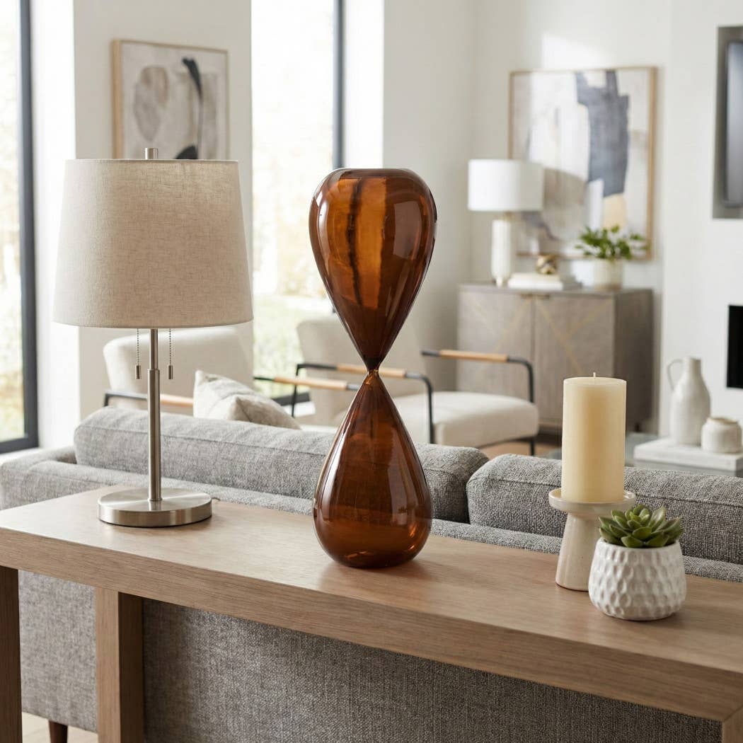 Decorative Hourglass - Brown Glass Symmetrical, 20 in.