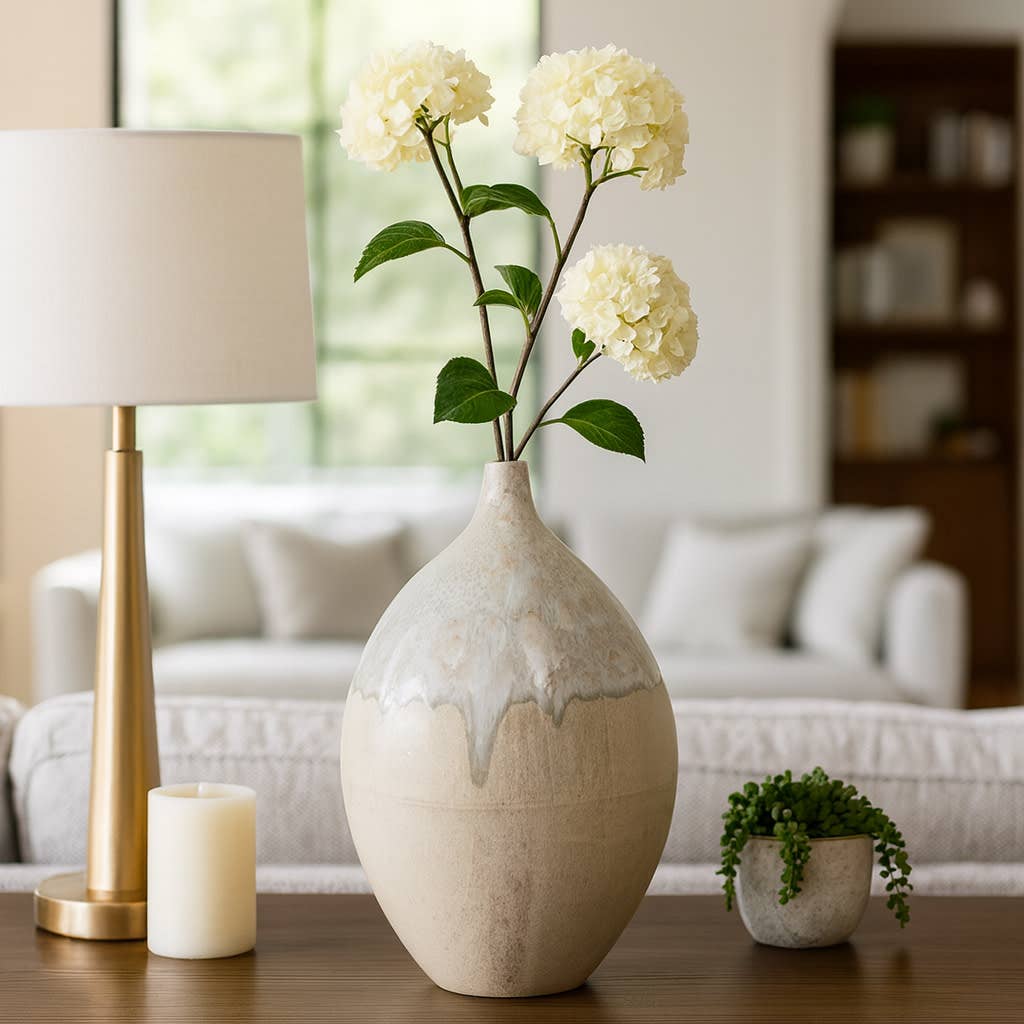 Decorative Vase - Cream Ceramic Textured Glossy, 18 in.