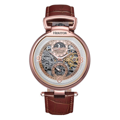 Heritor Lincoln Men's Automatic Semi-Skeleton Leather Watch, Bronze/Brown
