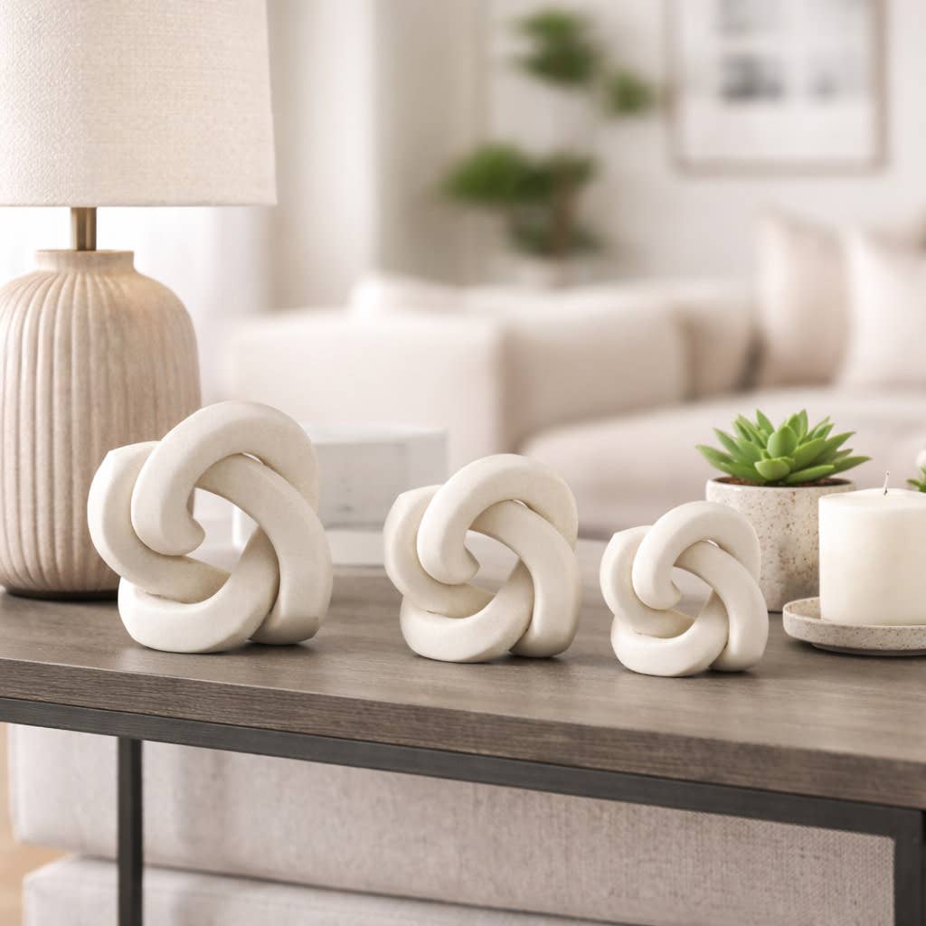Sculptures Set of 3 - White Resin Decorative Knot, 4/5/6 in.