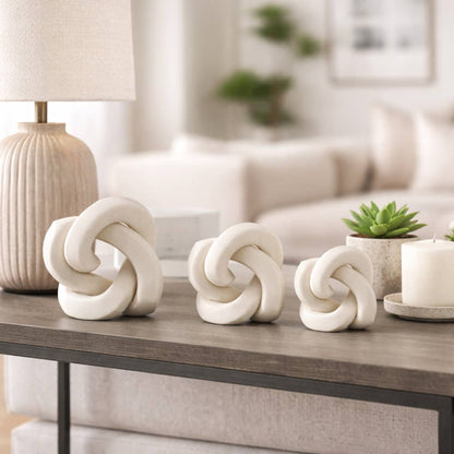 Sculptures Set of 3 - White Resin Decorative Knot, 4/5/6 in.