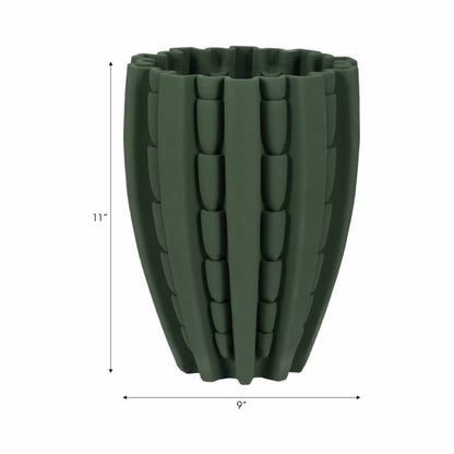Decorative Vase - Green Porcelain 3D Printed Bold, 11 in.