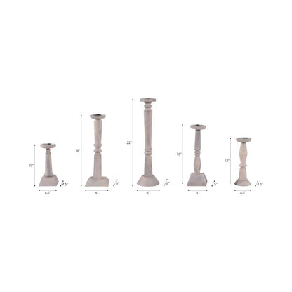Candle Holders Set of 5 - Light Brown Mango Wood, 10-22 in.