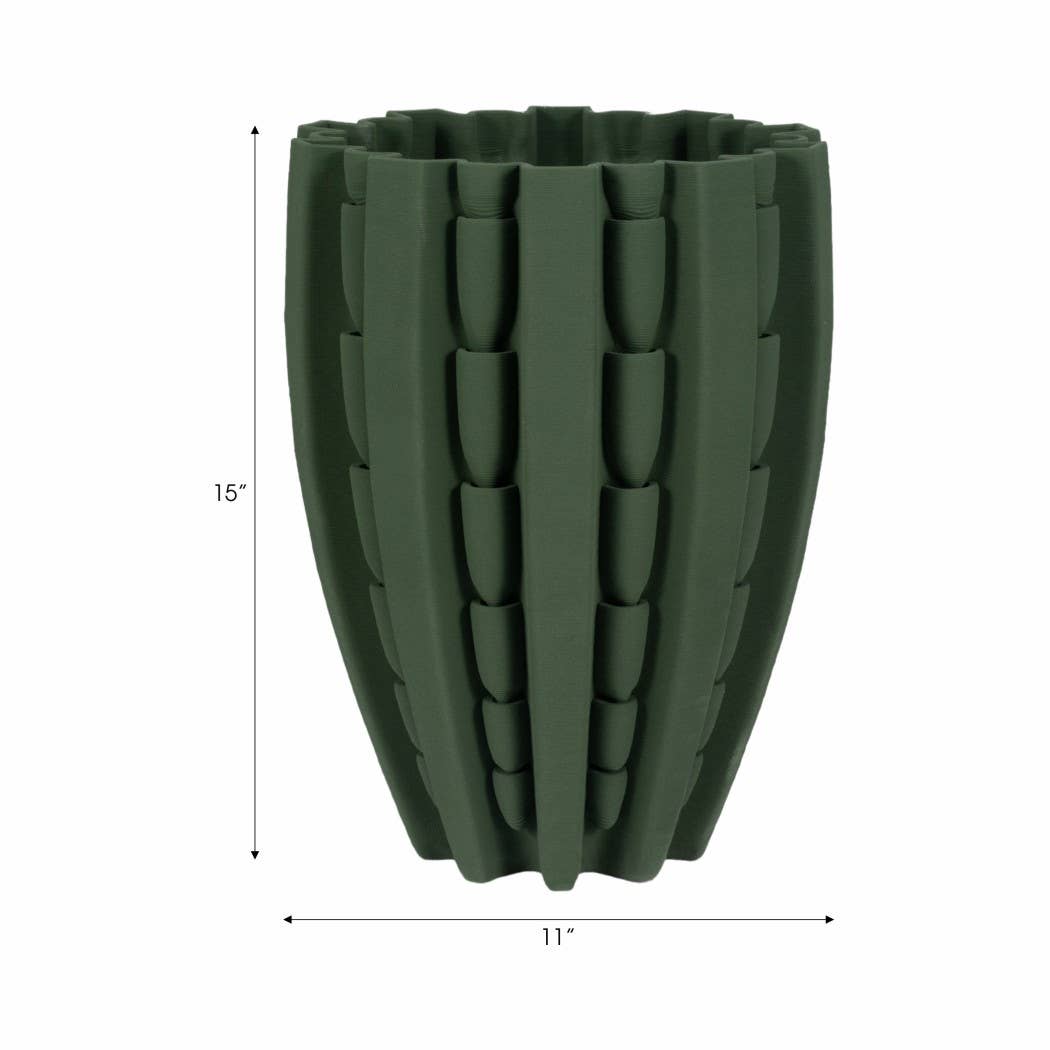 Decorative Vase - Green Porcelain 3D Printed Bold, 15 in.