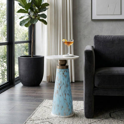 Side Table - Brown/Amber Marble Top with Pedestal, 21 in.