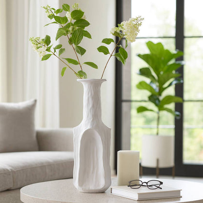 Decorative Vase - White Ceramic Sleek Large Design, 22 in.