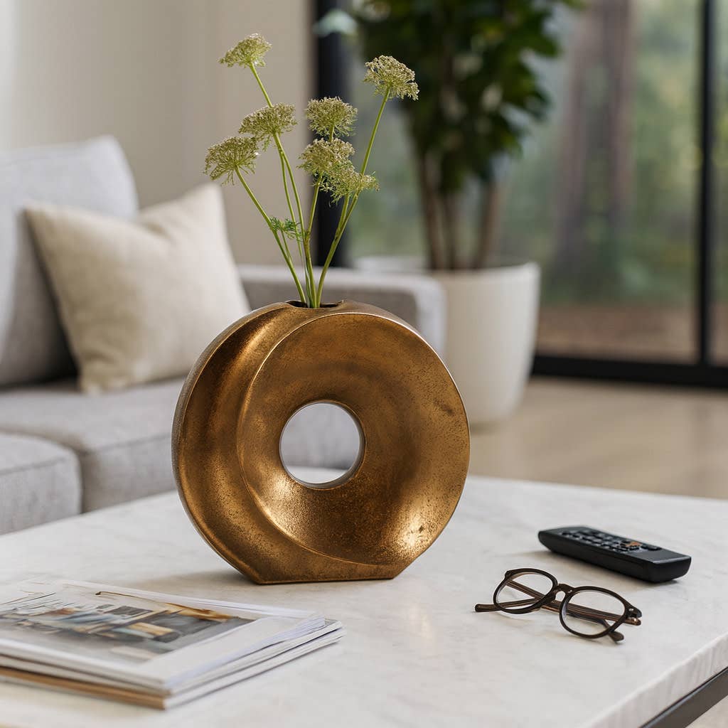 Decorative Vase - Bronze Metal Sculptural Cut-Out, 12 in.