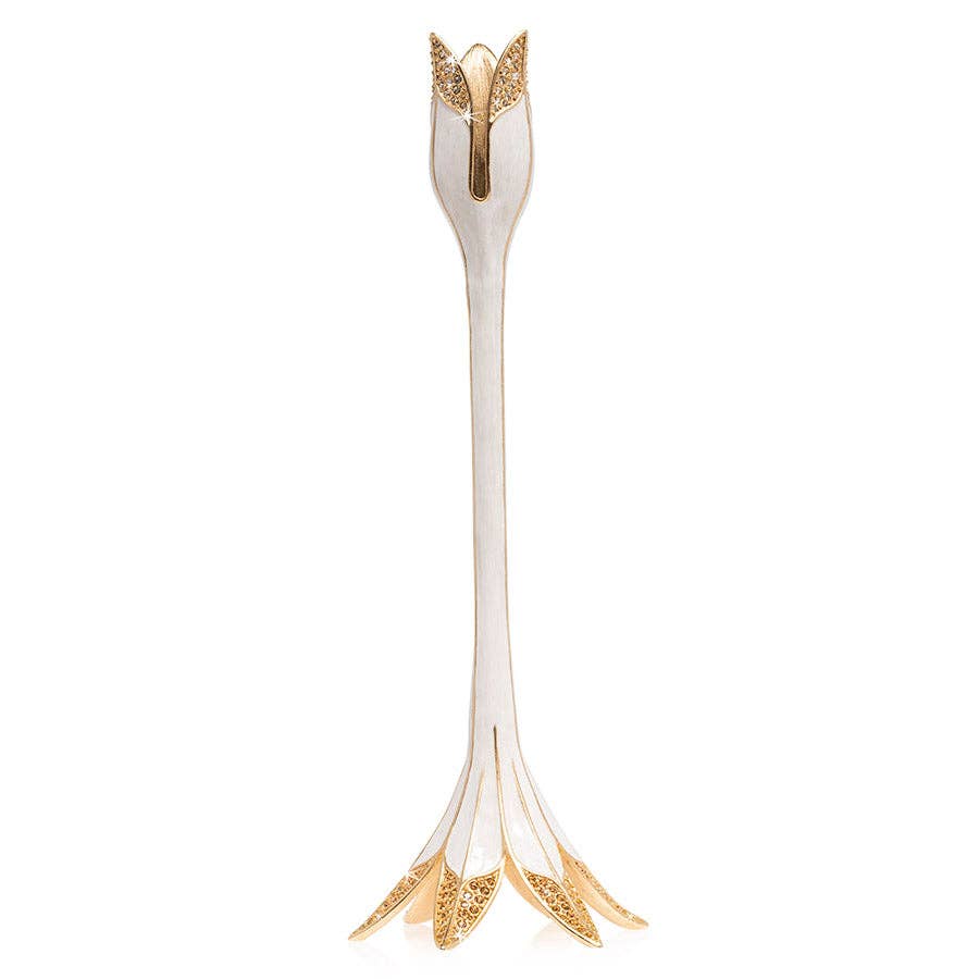 Jay Strongwater Ambrosius Tulip White Candlestick Holder