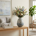 Decorative Vase - Gray/Blue/Ivory Earthenware Rounded Layered Glaze